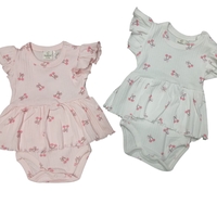 שמלה בגד גוף מדוגמת בד ריב 3-24M תינוקות בנות (לבן/מנטה/ורוד/אפור)