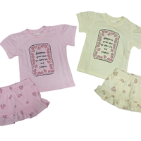 חליפה קיץ מדוגמת חצאית טייץ 12-24M תינוקות בנות (צהוב/ורוד)