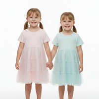 שמלה קיץ לייקרה- טול 4-10 בנות (ורוד/טורקיז)