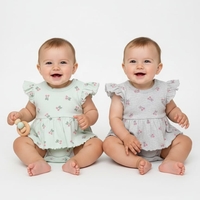 שמלה בגד גוף מדוגמת בד ריב 3-24M תינוקות בנות (לבן/מנטה/ורוד/אפור)