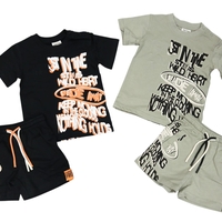 חליפה קיץ מדוגמת 12-24M תינוקות בנים (שחור/ירוק)