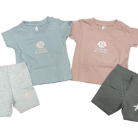 חליפה קיץ מדוגמת 6-24M תינוקות בנות (ורוד עתיק/תכלת)