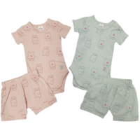 חליפה קיץ בגד גוף בד וופל 3-24M (ורוד/מנטה/שמנת/אפרסק)