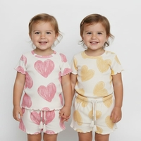 חליפה קיץ מדוגמת בד ריב 12-24M תינוקות בנות (צהוב/ורוד)