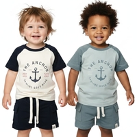 חליפה קיץ מדוגמת 6-24M תינוקות בנים (תכלת/לבן)