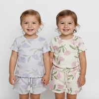 חליפה קיץ מדוגמת בד ריב 12-24M תינוקות בנות (סגול/ורוד)