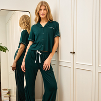 פיג'מה מכופתרת REPLAY שרוול קצר S-XXL נשים (ורוד/שחור/ירוק)