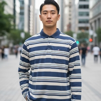 חולצה פולו שרוול ארוך פסים M-XXL גבר