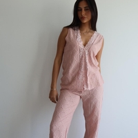 פיג'מה LAMBADA ג'קארד מכנס ארוך S-XL נשים (ורוד/שמנת/אפרסק)