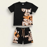 חליפה קיץ מדוגמת כותנה 2-10 בנים (ירוק/שחור)