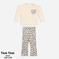 חליפה פוטר מדוגמת 12-24M תינוקות בנות (ורוד/שמנת)