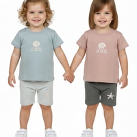 חליפה קיץ מדוגמת 6-24M תינוקות בנות (ורוד עתיק/תכלת)