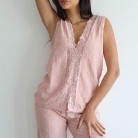 פיג'מה LAMBADA ג'קארד מכנס ארוך S-XL נשים (ורוד/שמנת/אפרסק)