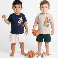 חליפה קיץ מדוגמת 12-24M תינוקות בנים (כחול/ירוק)