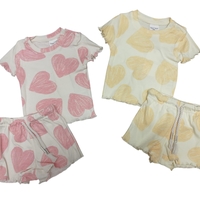 חליפה קיץ מדוגמת בד ריב 12-24M תינוקות בנות (צהוב/ורוד)