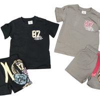 חליפה קיץ מדוגמת 12-24M תינוקות בנים (שחור/אפור)