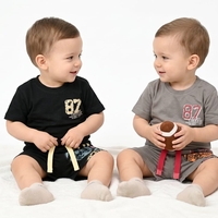 חליפה קיץ מדוגמת 12-24M תינוקות בנים (שחור/אפור)