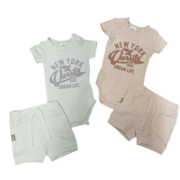 חליפה קיץ בגד גוף בד וופל 3-24M (אופוויט/מנטה/שמנת/אפור)