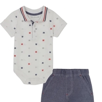 חליפת מכנס Tommy Hilfiger בייבי ג׳ינס פולו לבנה