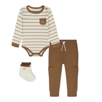 חליפת מכנס CALVIN KLEIN בגד גוף פסים קרם מכנס חום וגרביים תואמות