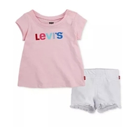 חליפת שורט 2 חלקים LEVI'S ורוד בייבי לבן לוגו צבעוני