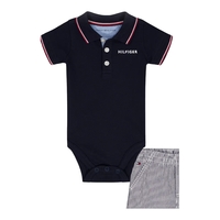 חליפת מכנס TOMMY HILFIGER פולו כחול כהה פסים קצרה