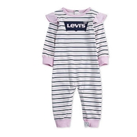 אוברול LEVI'S פסים שרוול ארוך ורוד בייבי לוגו בכחול