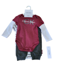 סט 3 חלקים Calvin klein בייבי בורדו לבן אפור עכבר