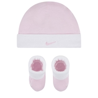 מארז כובע ונעליים NIKE ורוד בייבי לבן וי במרכז בלבן מידה 0-6 חודשים