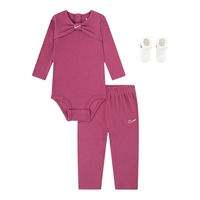 חליפת מכנס NIKE 3 חלקים ורוד כהה בגד גוף פפיון מכנס וגרביים