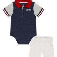 חליפת מכנס Tommy Hilfiger בייבי פולו כחול לבן