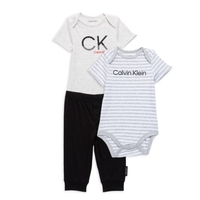 סט 3 חלקים Calvin klein בייבי אפור לבן פסים מכנס שחור