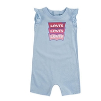 אוברול LEVI'S קצר גופייה תכלת כיתוב לוגו צבעוני