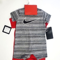 מארז זוג אוברול NIKE בייבי אדום אפור פסים כיתוב JUST DO IT