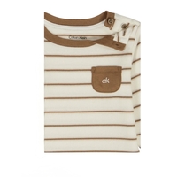 חליפת מכנס CALVIN KLEIN בגד גוף פסים קרם מכנס חום וגרביים תואמות