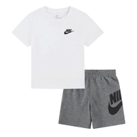 חליפת מכנס NIKE לבן אפור קצרה לוגו בחזה ובמכנסיים