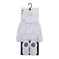 מארז NIKE כובע צמר פונפון וגרביים תואמות תכלת אפור 0-6 חודשים