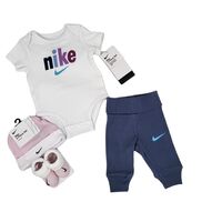 חליפת מכנס NIKE בייבי בגד גוף לבן מכנס כחול