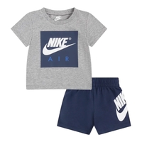 חליפת מכנס NIKE אפור כחול שרוול קצר לוגו NIKE בריבוע במרכז בכחול