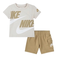 חליפת מכנס NIKE שמנת חום לוגו במרכז קצרה