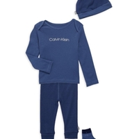 סט 4 חלקים Calvin klein בייבי מכנס, חולצה, כובע וגרביים כהה