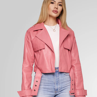 מעיל עור כפתור מגנט- ורוד