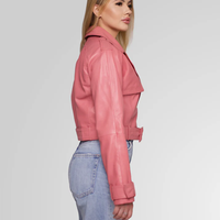 מעיל עור כפתור מגנט- ורוד