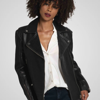 מעיל עור משומן רוכסנים- שחור