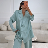 חליפת סאטן כפתורים- מנטה