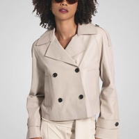 מעיל עור חצי שרוול רחב- אבן