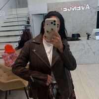 מעיל עור משומן רוכסנים- חום