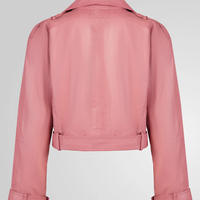 מעיל עור כפתור מגנט- ורוד