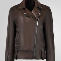 מעיל עור משומן רוכסנים- חום