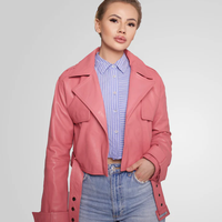 מעיל עור כפתור מגנט- ורוד